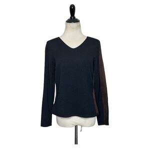 Duna Handloomed black knit suede leather trims sweater size 2